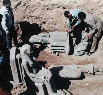 Cache of Statues recovered from the courtyard of the Luxor Temple. 1989