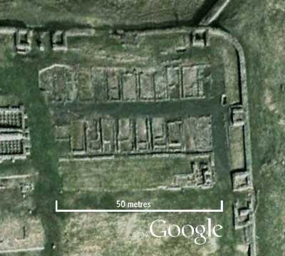 GoogleEarth image of the Barracks at Housesteads