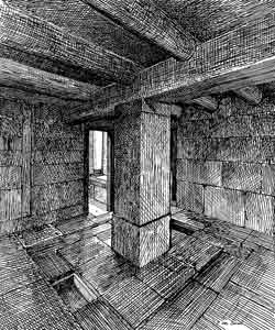 Pillar Crypt in the Royal Villa at Knossos.Drawing by Piet de Jong