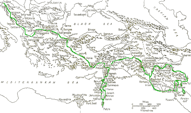 Map Showing Layard's Travels 1839-1841