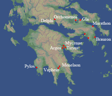 Map. Bronze Age Palaces in Greece