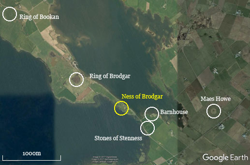 GoogleEarth View of the Heart of Neolithic Orkney