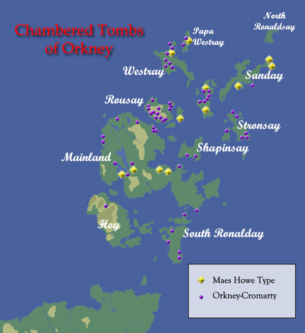 Map of Neolithic Tomb Distribution in Orkney