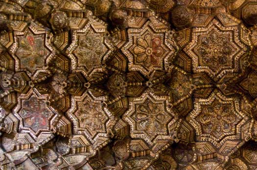 Detail of the ceiling showing some of the painted decoration