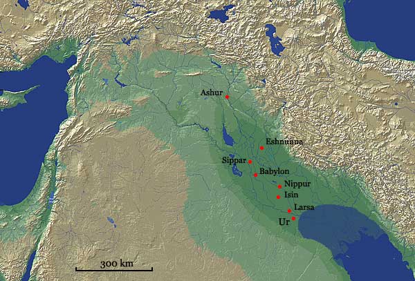 Map of Mesopotamia during the Old Babylonian Period