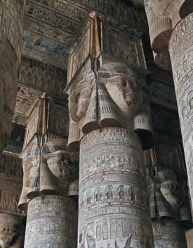 Dendera. Interior of the Hypostyle Hall in the Temple of Hathor