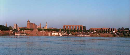 The Luxor Temple at Dusk. From a felucca on the Nile