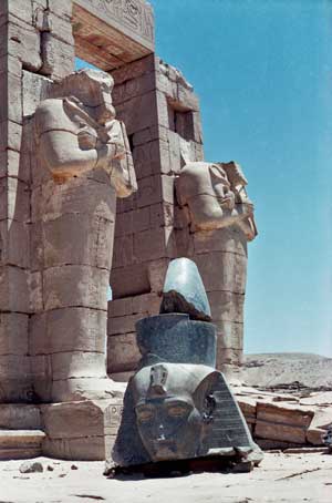 Ramesseum.Broken Statue in front of the Hypostyle Hall