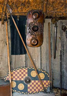 Weaponry display at Butser Ancient Farm
