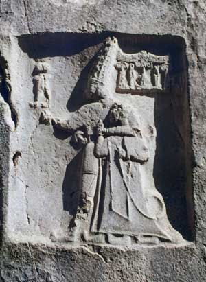 Yazilikaya.Relief of a Hittite king in the embrace of a god