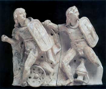Part of a frieze from Civitalba showing Gauls fleeing after plundering a sanctuary.