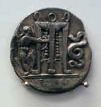 Silver stater from Croton depicting Apollo, the Tripod and Python