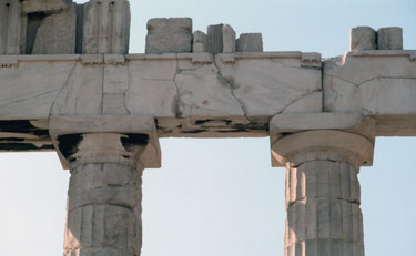 Column capitals and entablature of the Parthenon