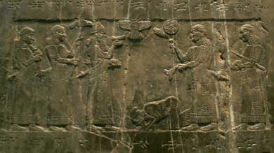 Detail of the Black Obelisk showing the submission of Jehu