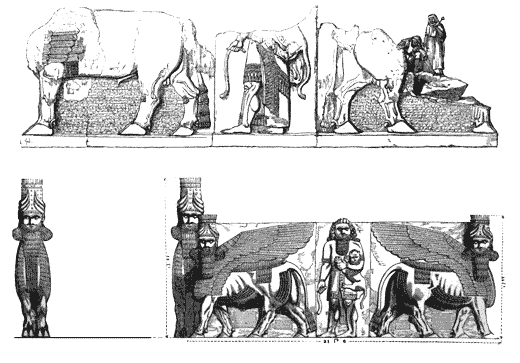 Throne Room Facade at Nineveh (above) compared to that at Khorsabad (below)